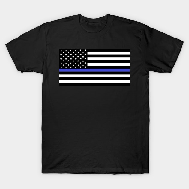 US Flag "Thin Blue Line" B&W T-Shirt by MacGordonsEmporium